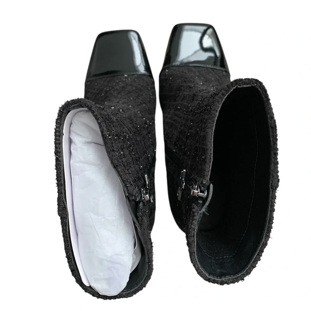Circus by Sam Edelman Black Sparkly Tweed With Patent Leather Ankle Boots size 6 - Picture 5 of 11